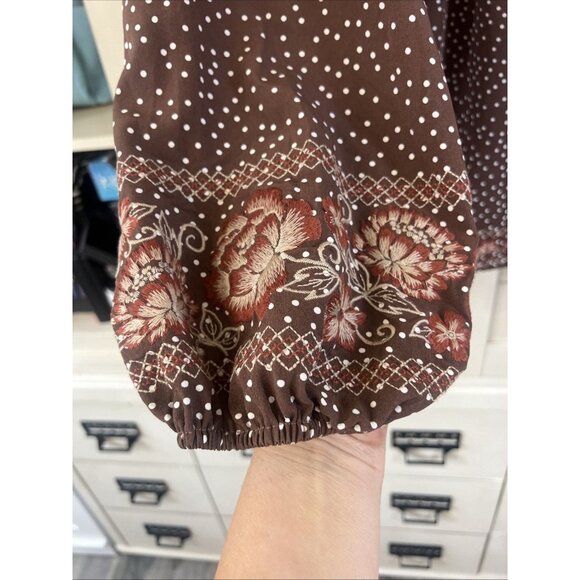 Savanna Jane Polka Dot Floral Embroidered Ruffle Puff Sleeve Top Size Large - Picture 3 of 8